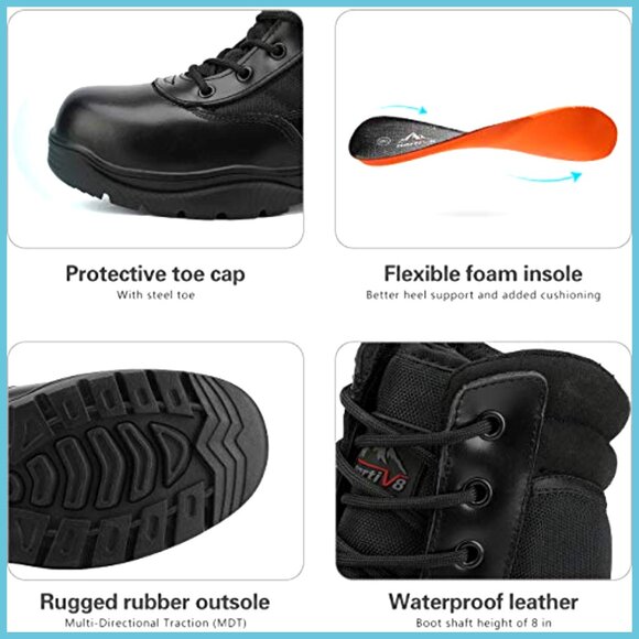 Steel Toe Work Boots Leather Fabric Slip Resistant Industrial Construction main image 4